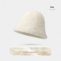 Rabbit Fur Bucket Hat Women's Fleece-lined Warm Bucket Hat