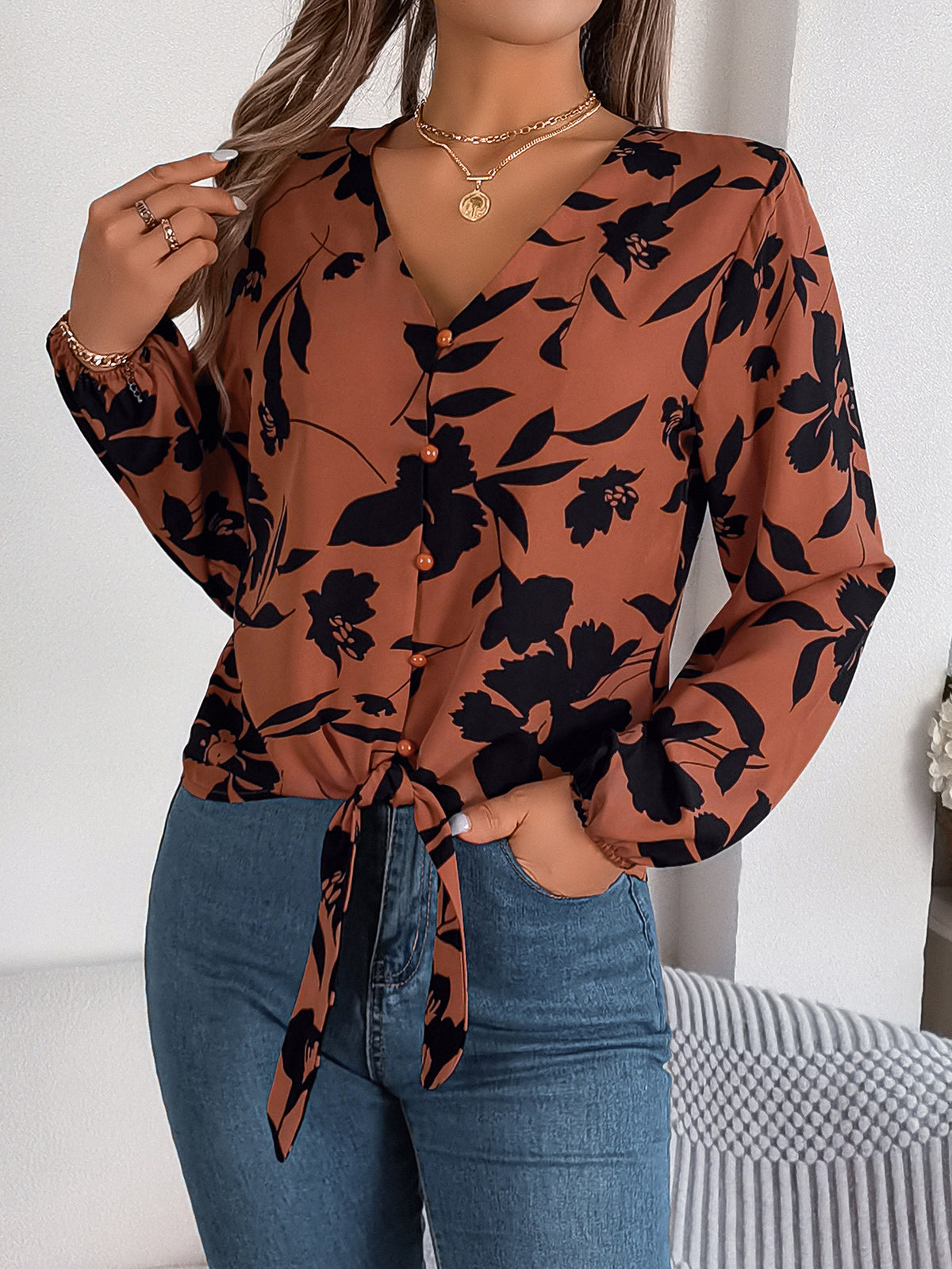 Lace-up Chiffon Blouse Top