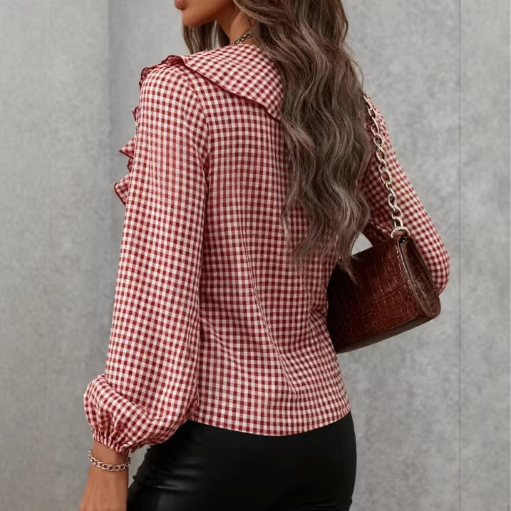 Fashionable Casual Small-Plaid Layered Shirt