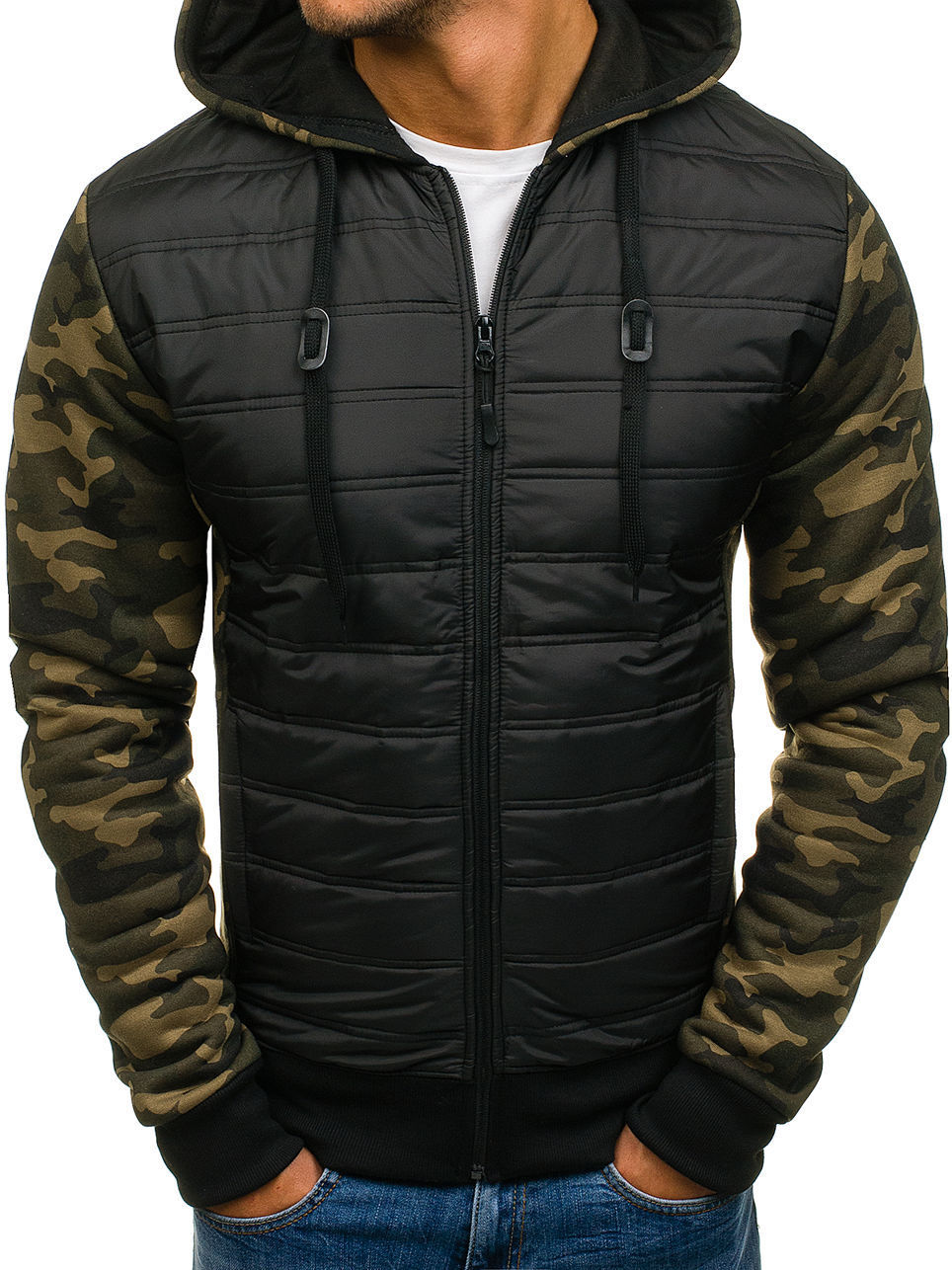 Warm hooded camouflage cotton jacket