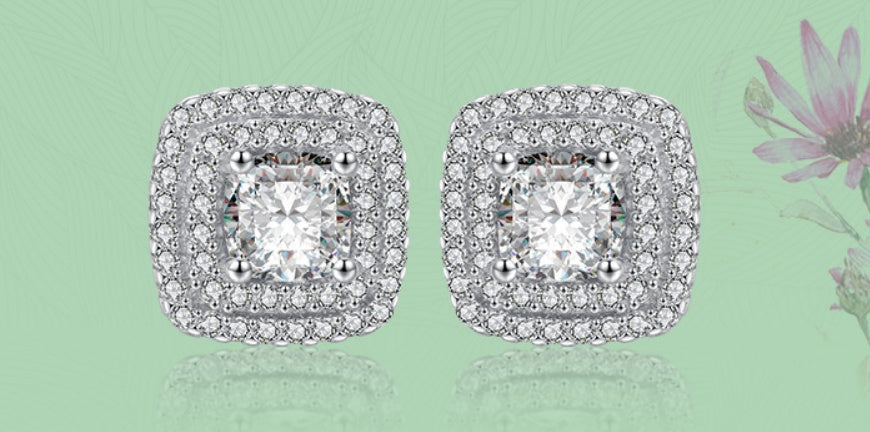 Square Full Diamond Zircon Earrings