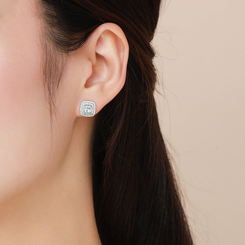 Square Full Diamond Zircon Earrings