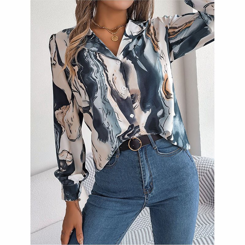 Fashion Button Down Shirts V Neck Long Sleeve