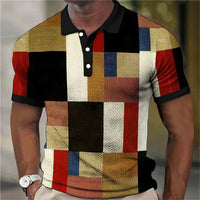 Fashion Polo 3d Splicing Plaid Printing Art Shirts