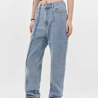 Deconstructed Stitching Straight Jeans
