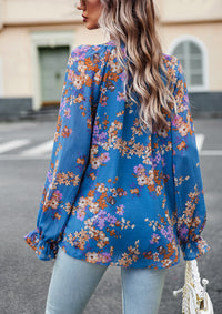 Floral Print V Neck Long Sleeve Shirts
