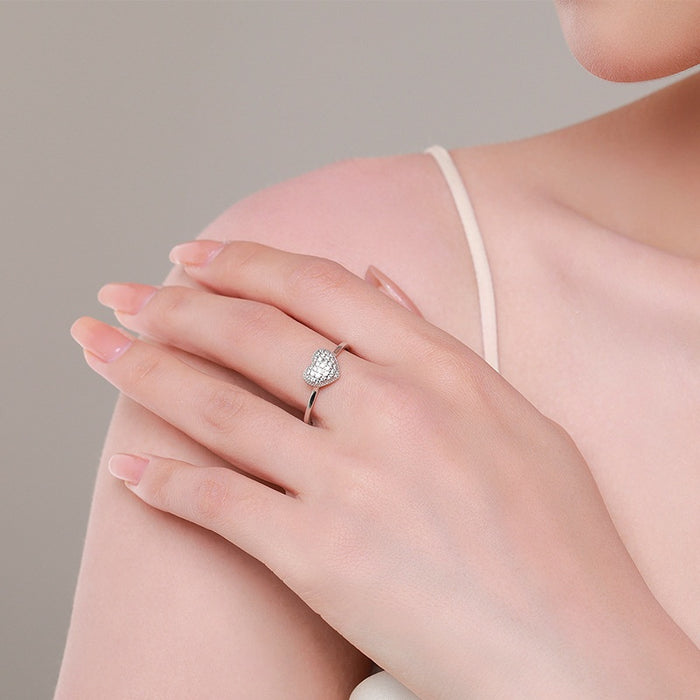 S925 Sterling Silver Diamond Inlaid Love Heart-shaped Ring Light Luxury High-end All-matching