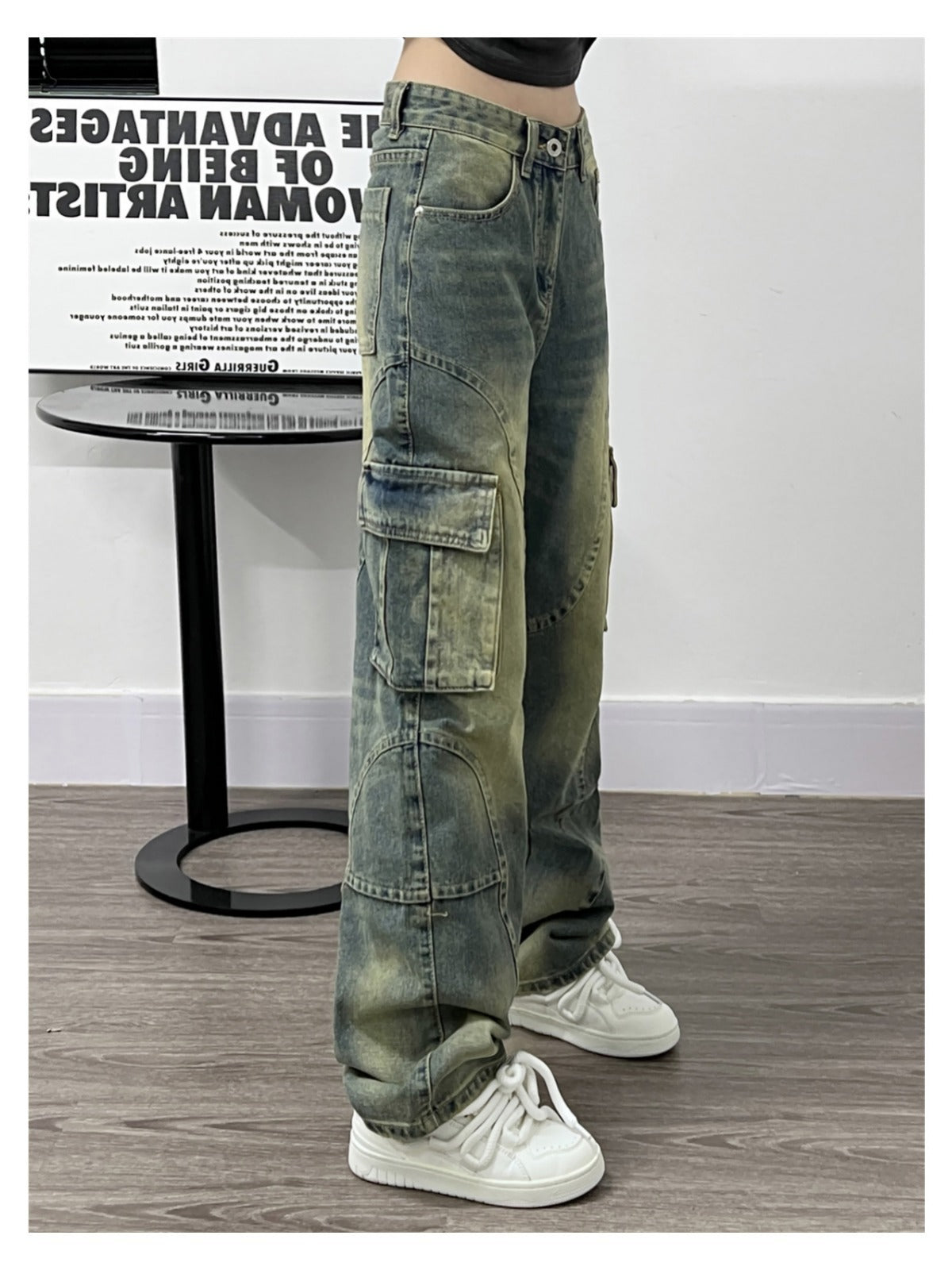 Deconstructed Design Washed Jeans