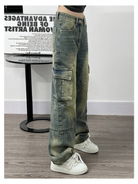 Deconstructed Design Washed Jeans