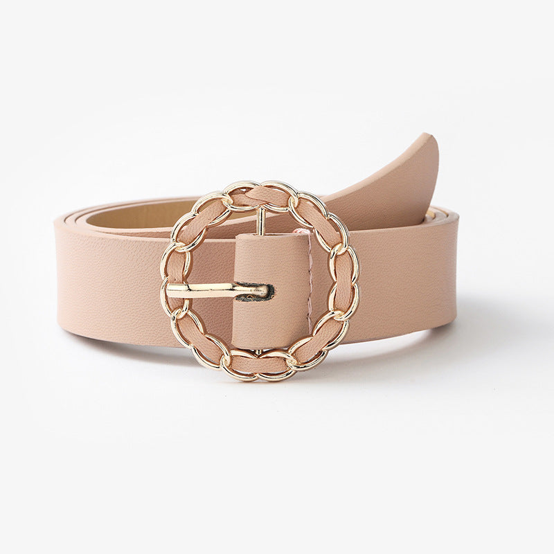 Round Buckle Exquisite PU Wrap Decorative Belt