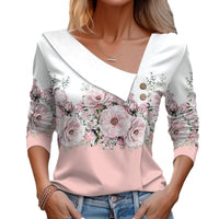 Diagonal Collar Flower Printed T-shirt