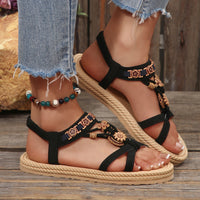 Large-Size Flat Beaded Sandals