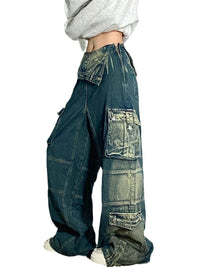 Plus Size Retro Washed Cargo denim
