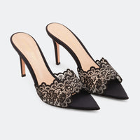 Pointed-toe Stiletto Heel Lace Slippers