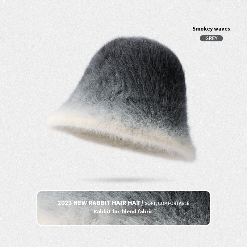 Rabbit Fur Bucket Hat Women's Fleece-lined Warm Bucket Hat