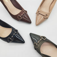 Exquisite Leather Belt-buckle Peep-toe Stiletto Pumps