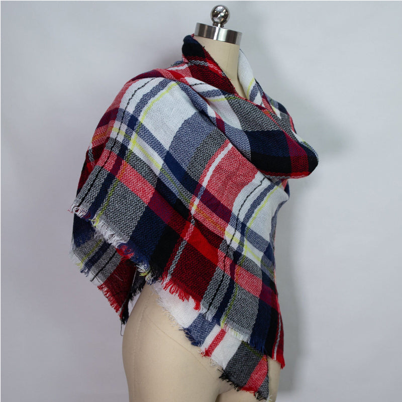 59 X 59in Red Black Women Fall Winter Scarf Plaid Tassel Soft Warm Blanket Scarves Womens Shawl Wraps