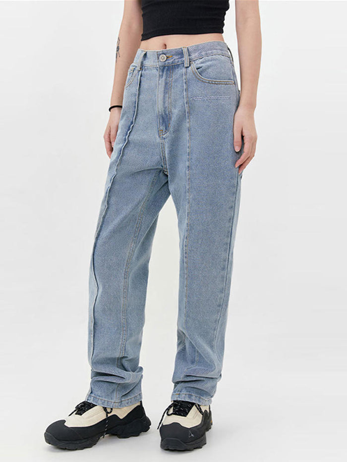 Deconstructed Stitching Straight Jeans