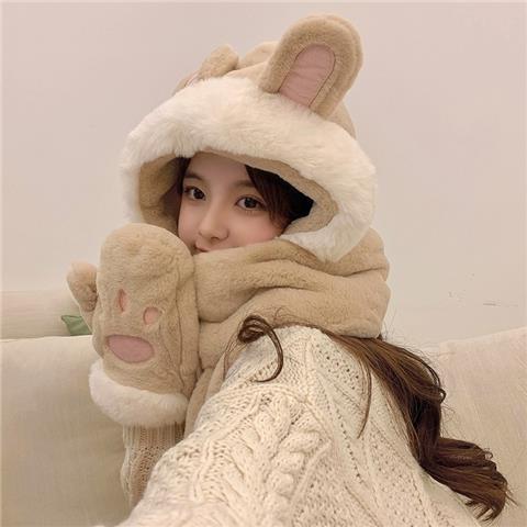 High-value Cute Hats Scarves Gloves All-in-one To Keep Warm
