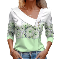 Diagonal Collar Flower Printed T-shirt