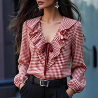 Fashionable Casual Small-Plaid Layered Shirt
