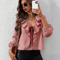 Fashionable Casual Small-Plaid Layered Shirt