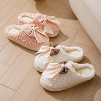 Bow Plush Indoor Couple Slippers