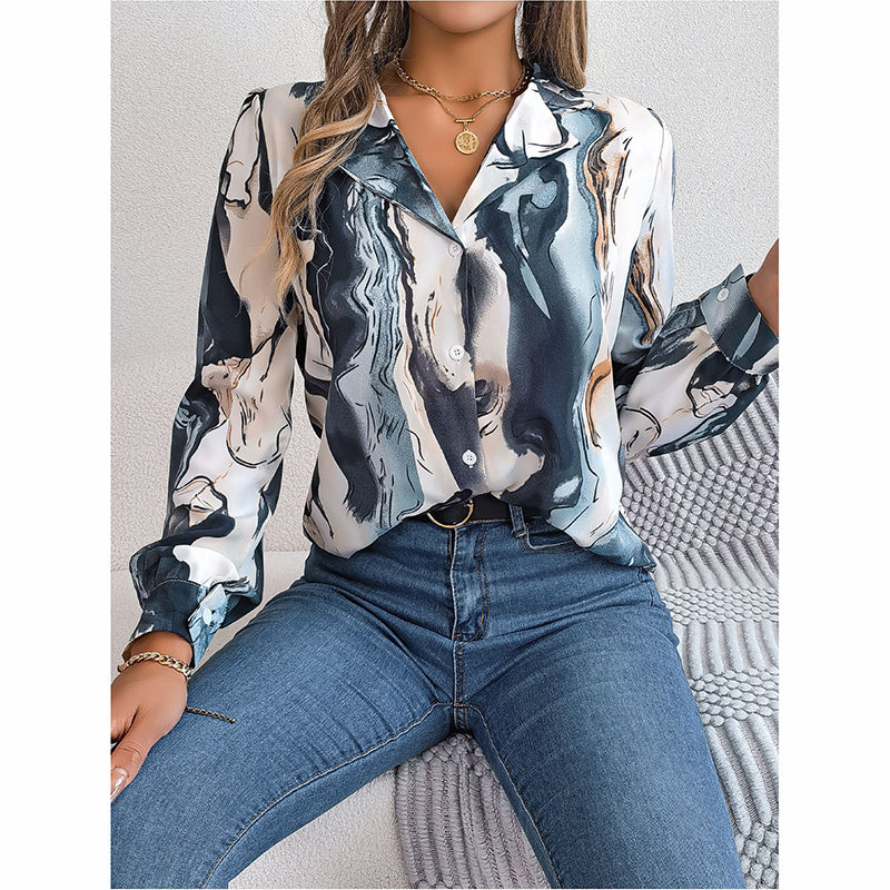 Fashion Button Down Shirts V Neck Long Sleeve