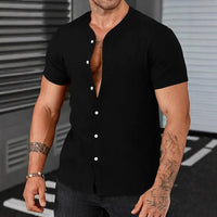 Cardigan Stand Collar Short-sleeve Shirts