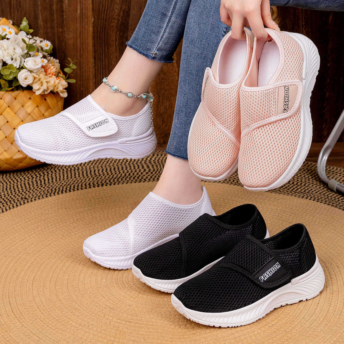 Casual Versatile Velcro Fastened Soft Soled Shoes