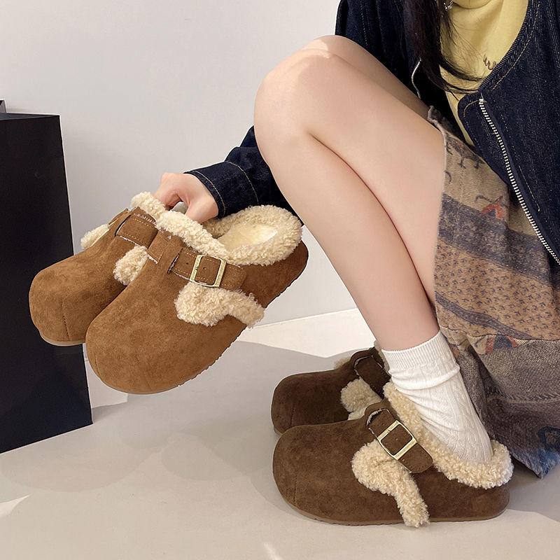 Baotou Semi-drag Fleece Lazy Cotton Slippers