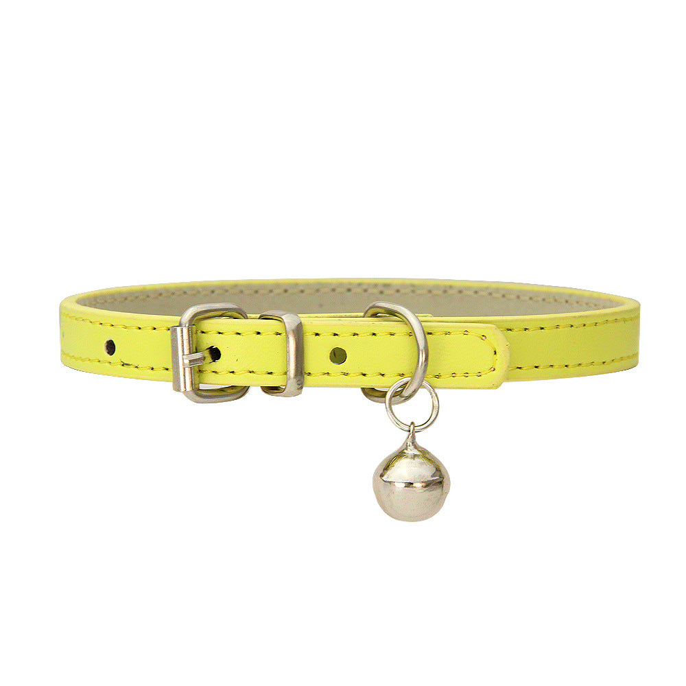 Japanese Style Bell PU Leather Leash Pet Dog Collar