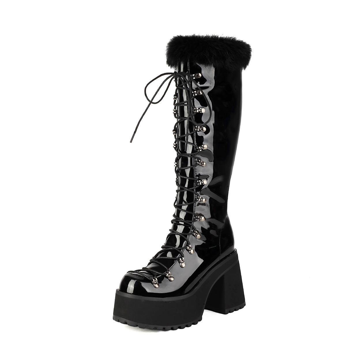 A Fur Collar And Laces Casual Boots