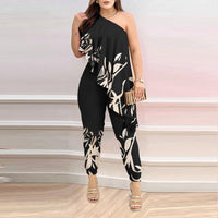 Printed One-shoulder Ruffled Jumpsuit