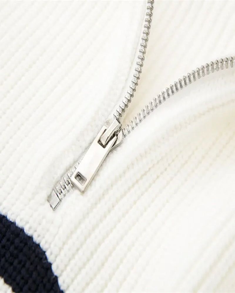 DV Striped Zip-up Sweater