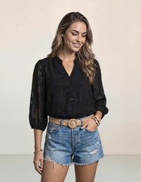 Solid-color Jacquard Pullover Shirt With A Lace-panel Stand-up Collar