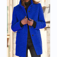 Stand Collar Woolen Coat - Casual Button Outwear