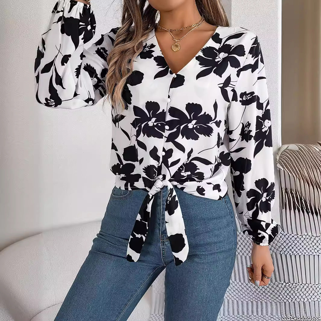 Lace-up Chiffon Blouse Top