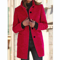 Stand Collar Woolen Coat - Casual Button Outwear