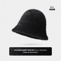 Rabbit Fur Bucket Hat Women's Fleece-lined Warm Bucket Hat