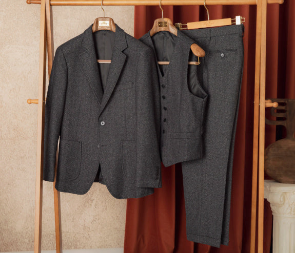 Autumn Winter Retro Herringbone Slim Fit Suits