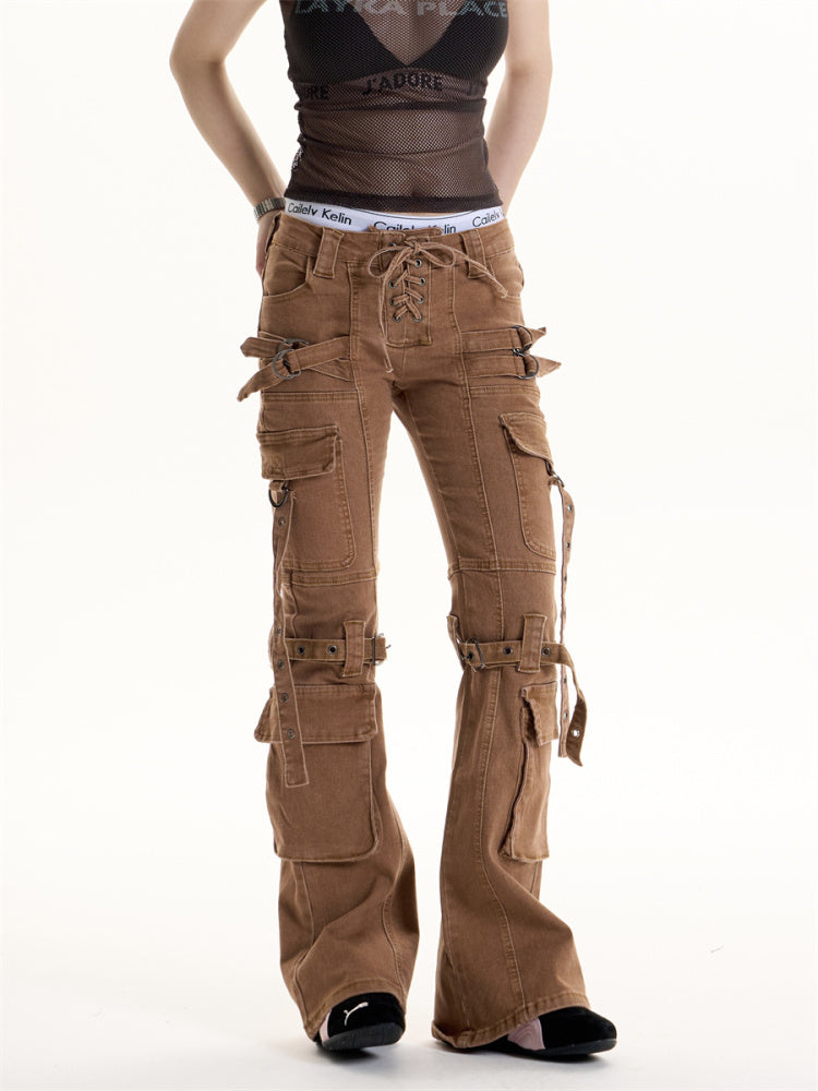 Retro Hot Girl Brown Cargo Jeans
