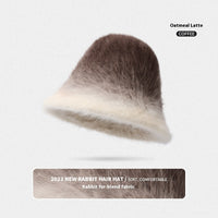 Rabbit Fur Bucket Hat Women's Fleece-lined Warm Bucket Hat