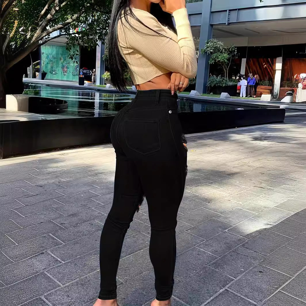 Trendy Ripped Black Jeans
