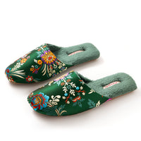 Embroidered Floral Ox-Tendon Sole Plush Slippers