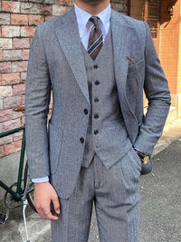 Autumn Winter Retro Herringbone Slim Fit Suits