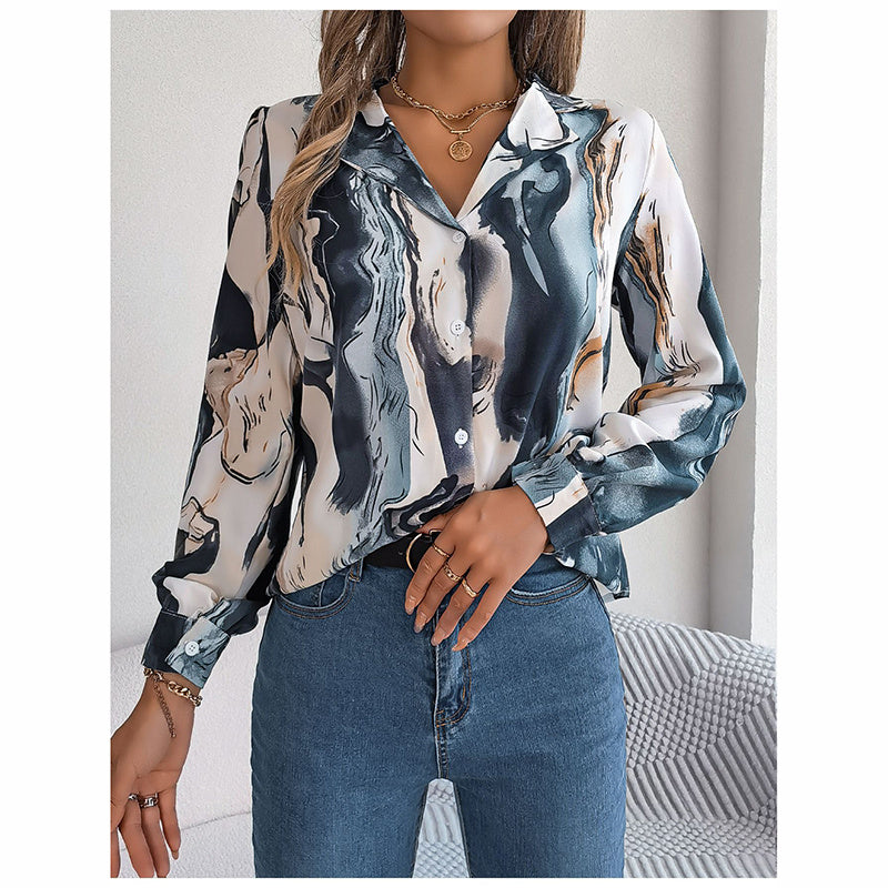 Fashion Button Down Shirts V Neck Long Sleeve