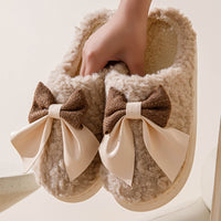 Bow Plush Indoor Couple Slippers