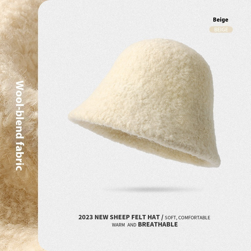 Rabbit Fur Bucket Hat Women's Fleece-lined Warm Bucket Hat