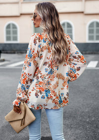 Floral Print V Neck Long Sleeve Shirts
